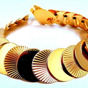 Circular Disc & Ray Link Bracelet 14kt Gold